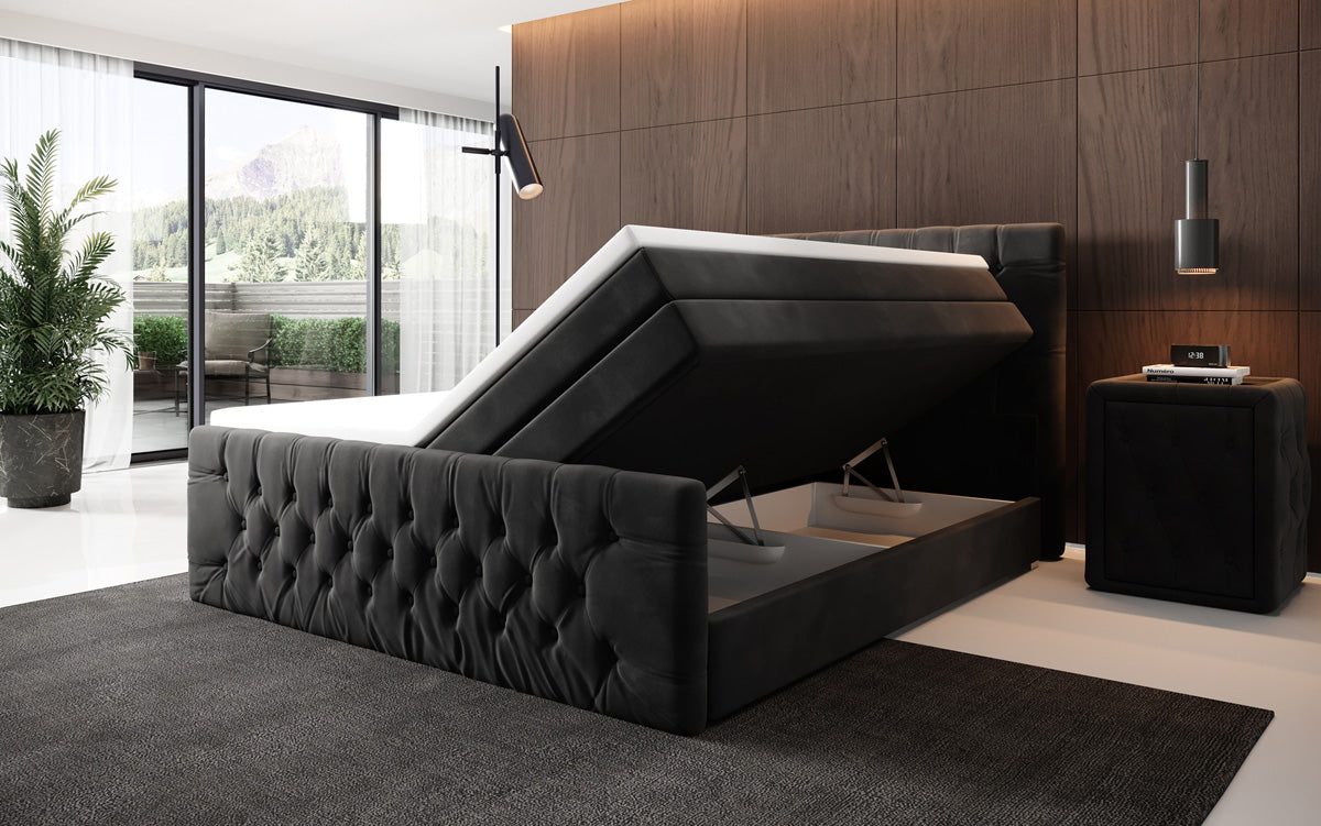 Boxspringová posteľ Velutto s úložným priestorom - Chesterfieldový vzhľad