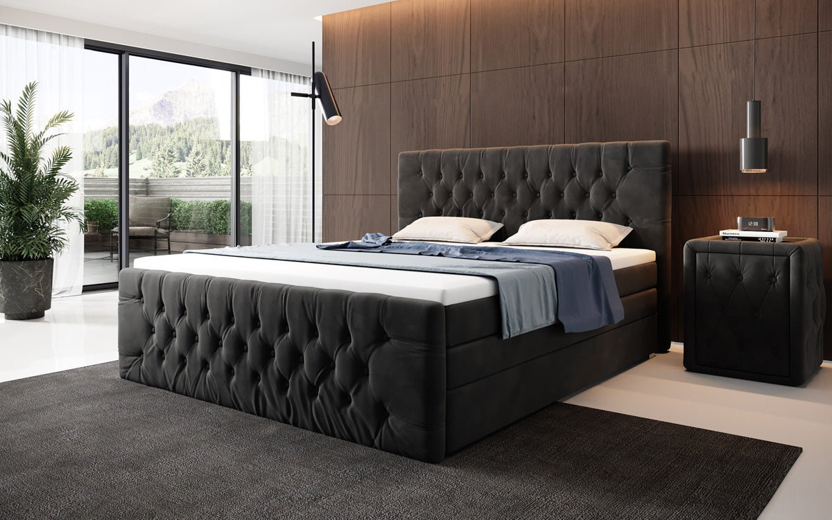 Boxspringová posteľ Velutto s úložným priestorom - Chesterfieldový vzhľad