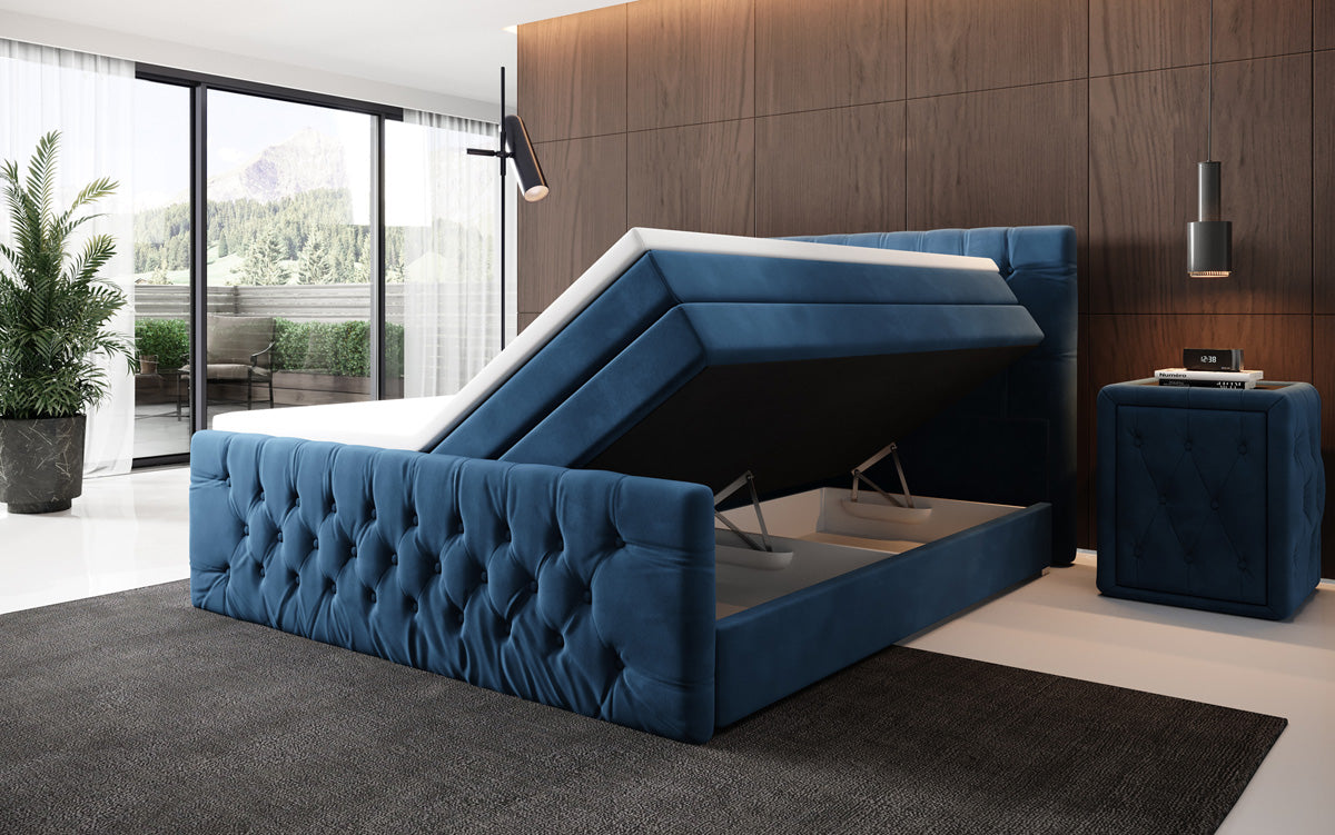 Boxspringová posteľ Velutto s úložným priestorom - Chesterfieldový vzhľad