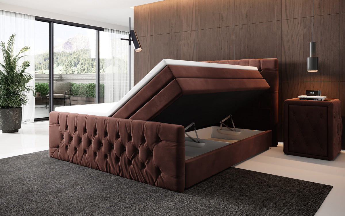 Boxspringová posteľ Velutto s úložným priestorom - Chesterfieldový vzhľad