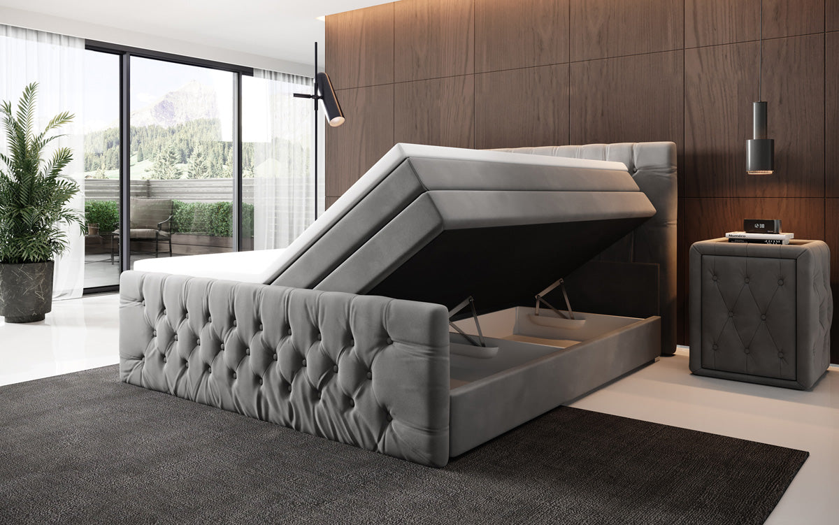 Boxspringová posteľ Velutto s úložným priestorom - Chesterfieldový vzhľad