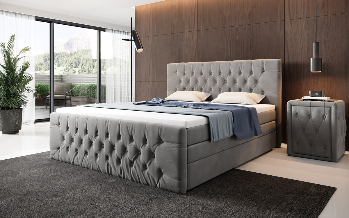 Boxspringová posteľ Velutto s úložným priestorom - Chesterfieldový vzhľad