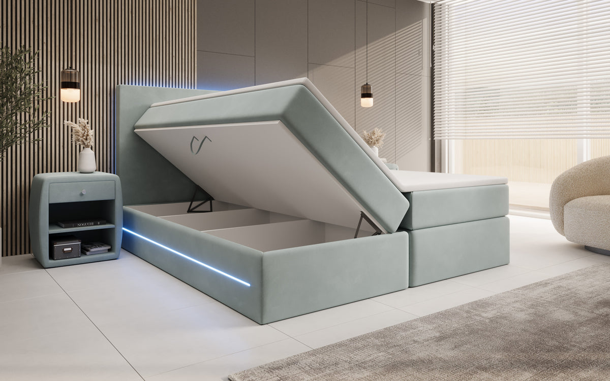 Boxspringbett Voyage mit LED u. Stauraum in Samt