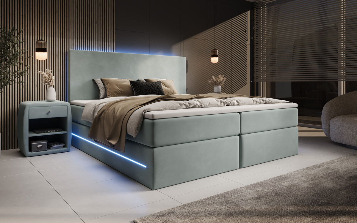 Boxspringbett Voyage mit LED u. Stauraum in Samt