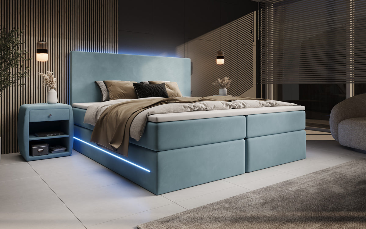 Boxspringbett Voyage mit LED u. Stauraum in Samt