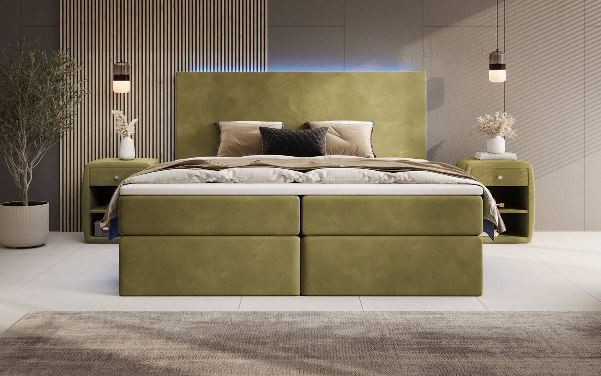 Boxspringbett Voyage mit LED u. Stauraum in Samt