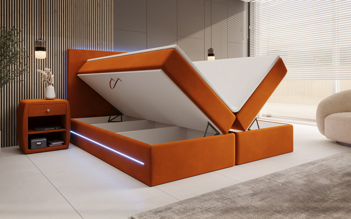 Boxspringbett Voyage mit LED u. Stauraum in Samt