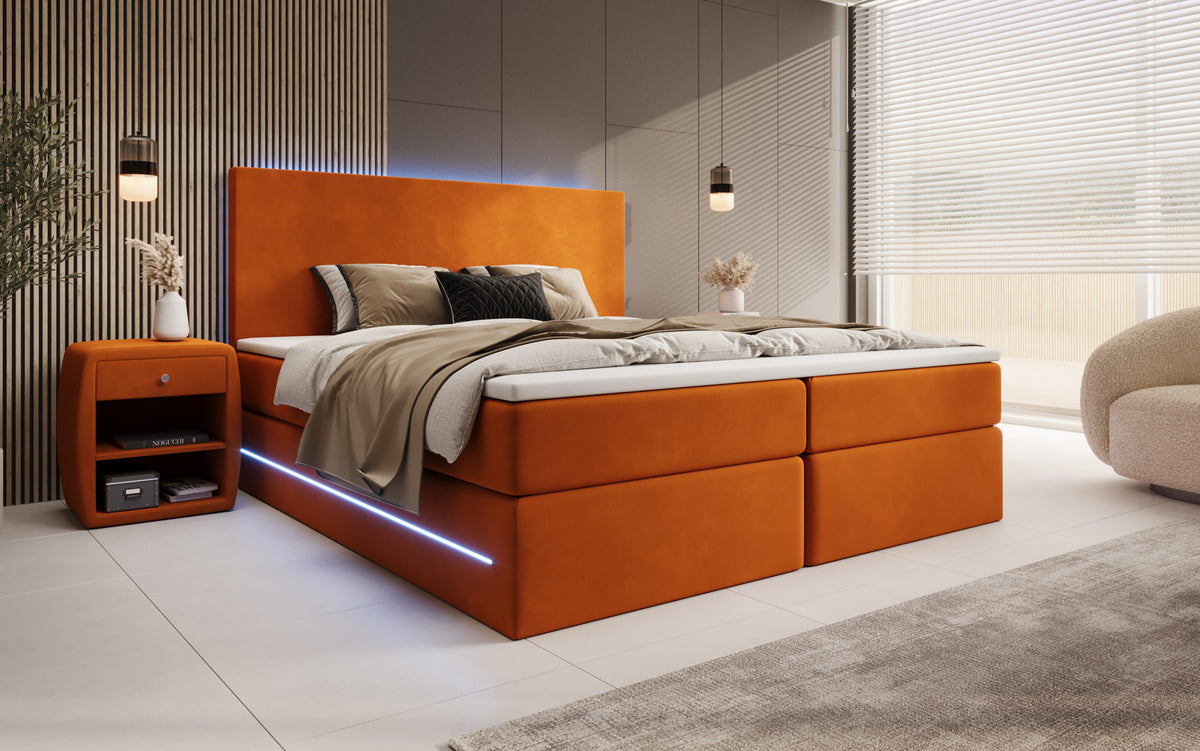 Boxspringbett Voyage mit LED u. Stauraum in Samt