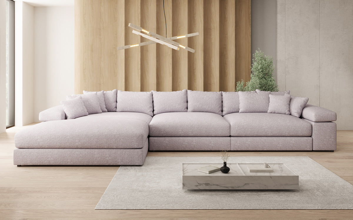 Designer Ecksofa Bernardo Maxi mit breiter Ottomane in Strukturstoff
