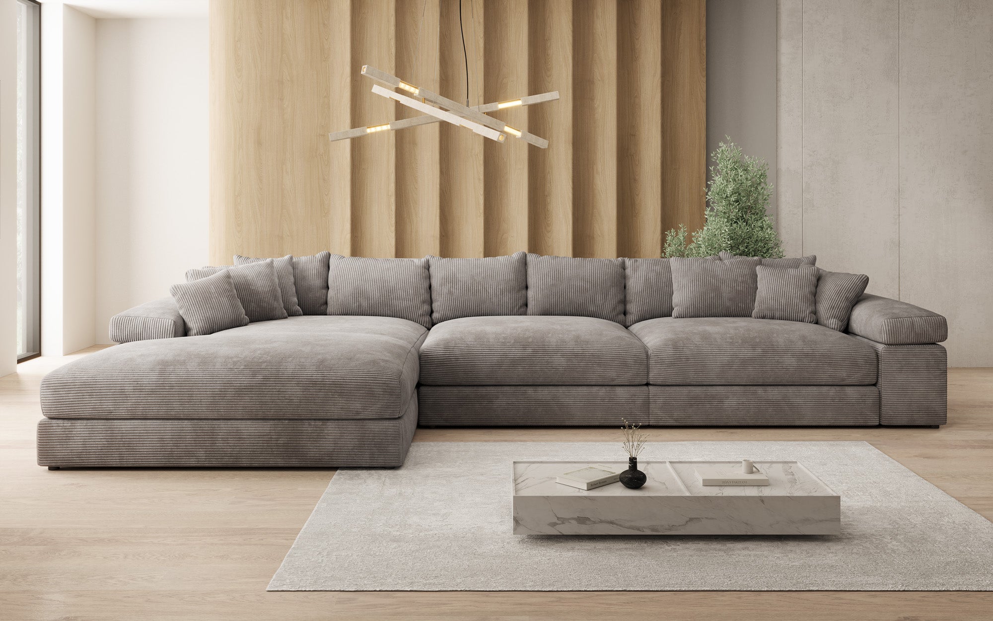 Designer Sofa Bernardo L Maxi mit breiter Ottomane in Cord