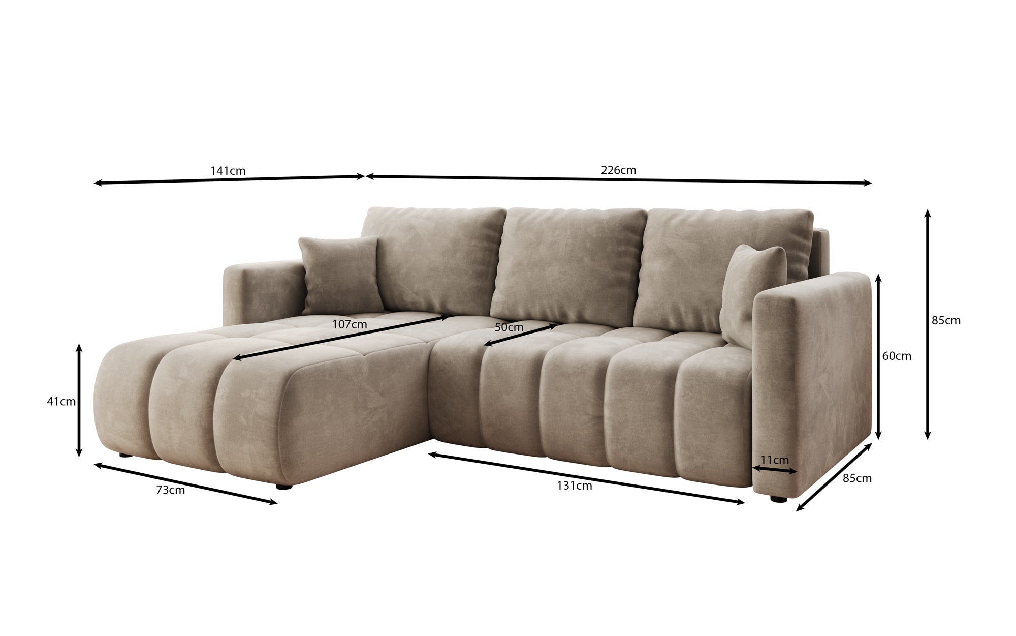 Designer Sofa Beatrice L mit Schlaf- und Klappfunktion in Samt