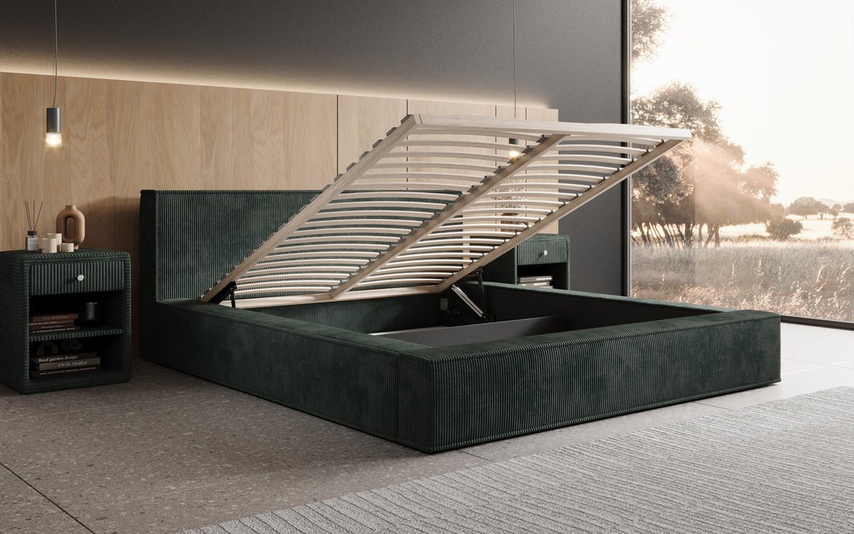 Dizajnérska čalúnená posteľ Harmon so stauraumom