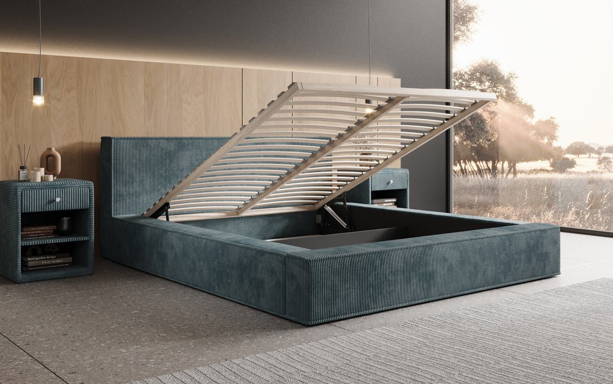 Dizajnérska čalúnená posteľ Harmon so stauraumom