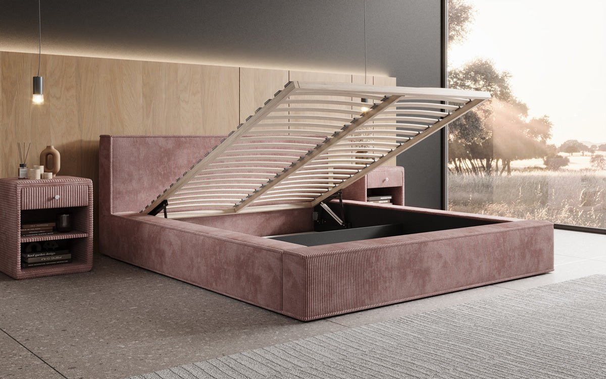 Dizajnérska čalúnená posteľ Harmon so stauraumom