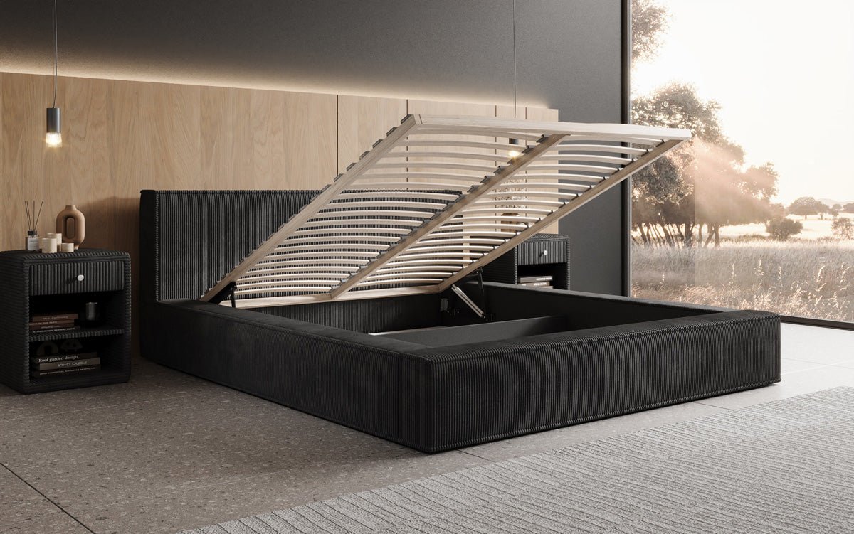 Dizajnérska čalúnená posteľ Harmon so stauraumom