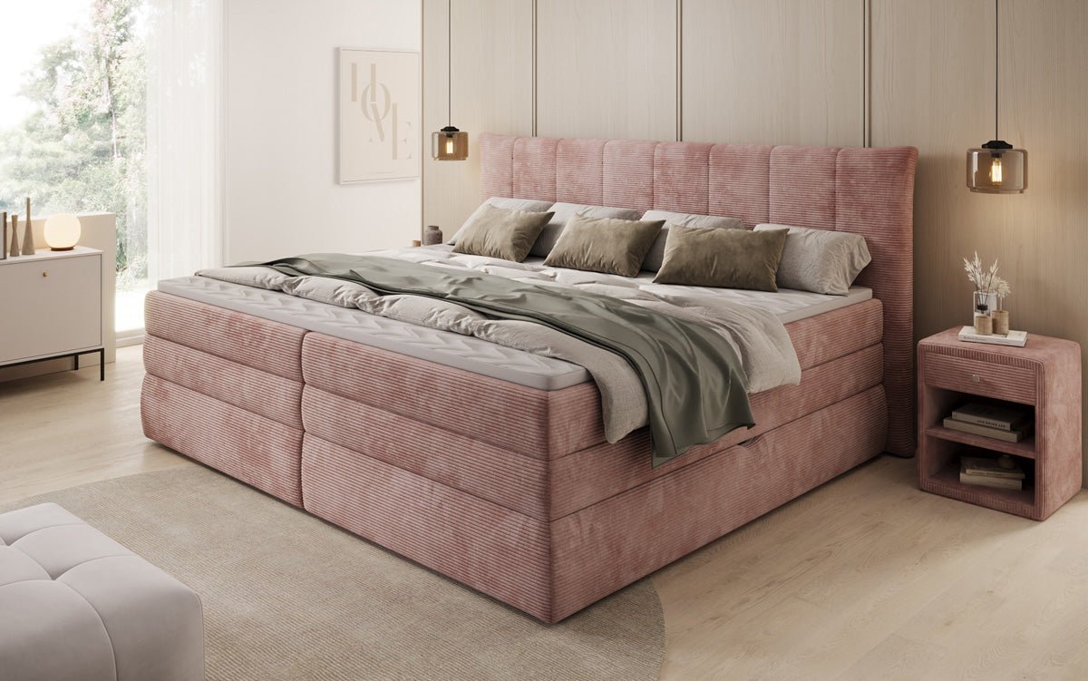 Familien Boxspringbett Stella in 220/240x200 mit Stauraum in Cord