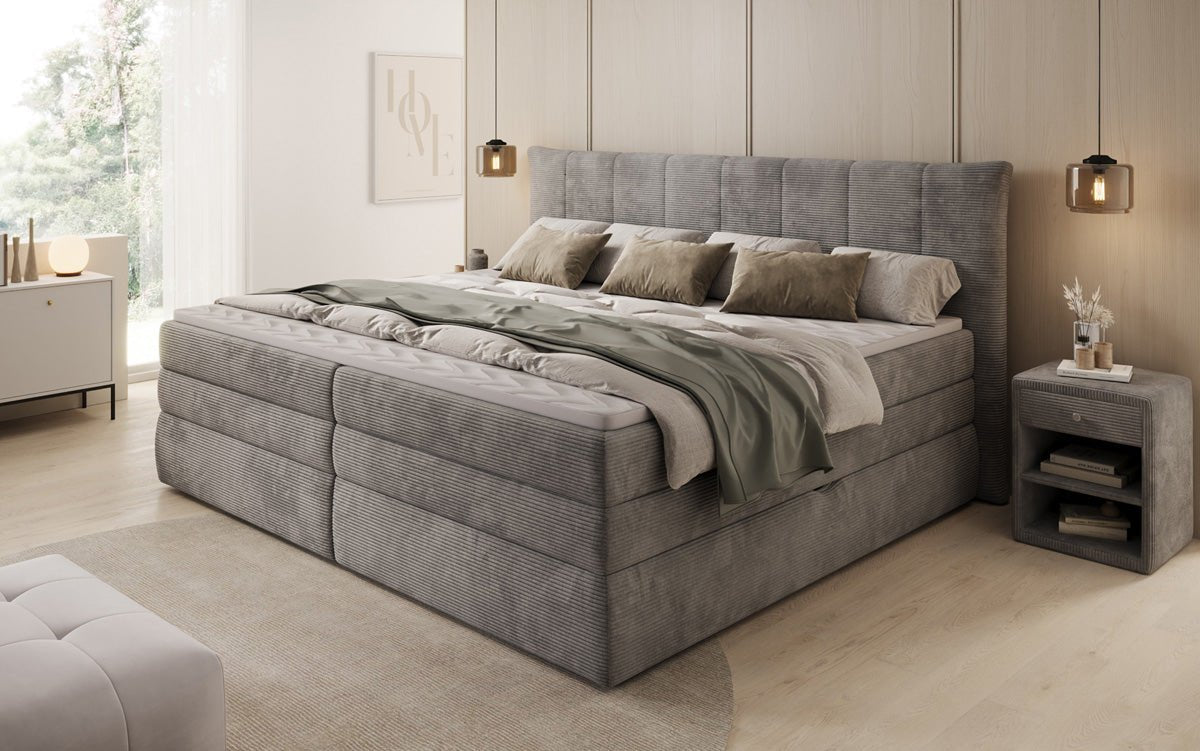 Familien Boxspringbett Stella in 220/240x200 mit Stauraum in Cord