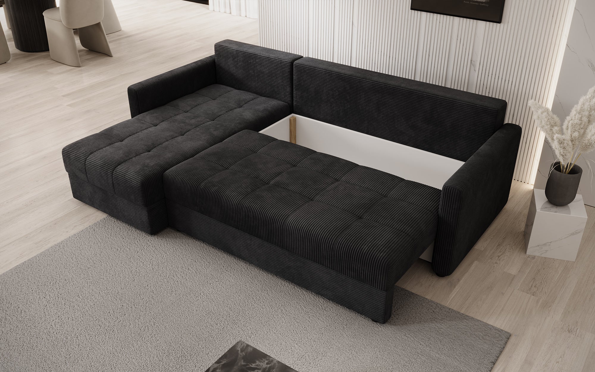 Designer Sofa Roma in Cord mit Schlaf- und Klappfunktion