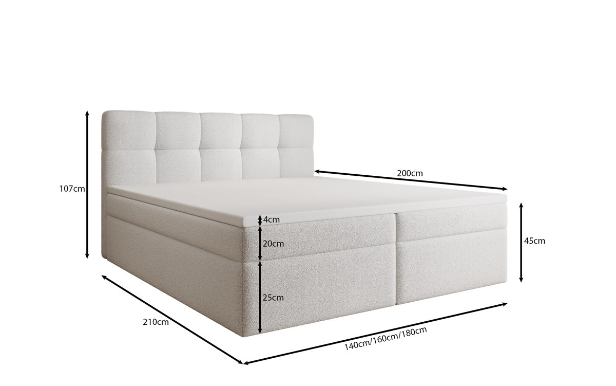 Boxspringová posteľ Cozy II v medvedej bouclé s úložným priestorom