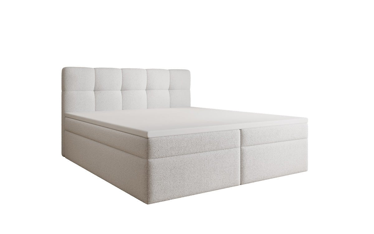 Boxspringová posteľ Cozy II v medvedej bouclé s úložným priestorom