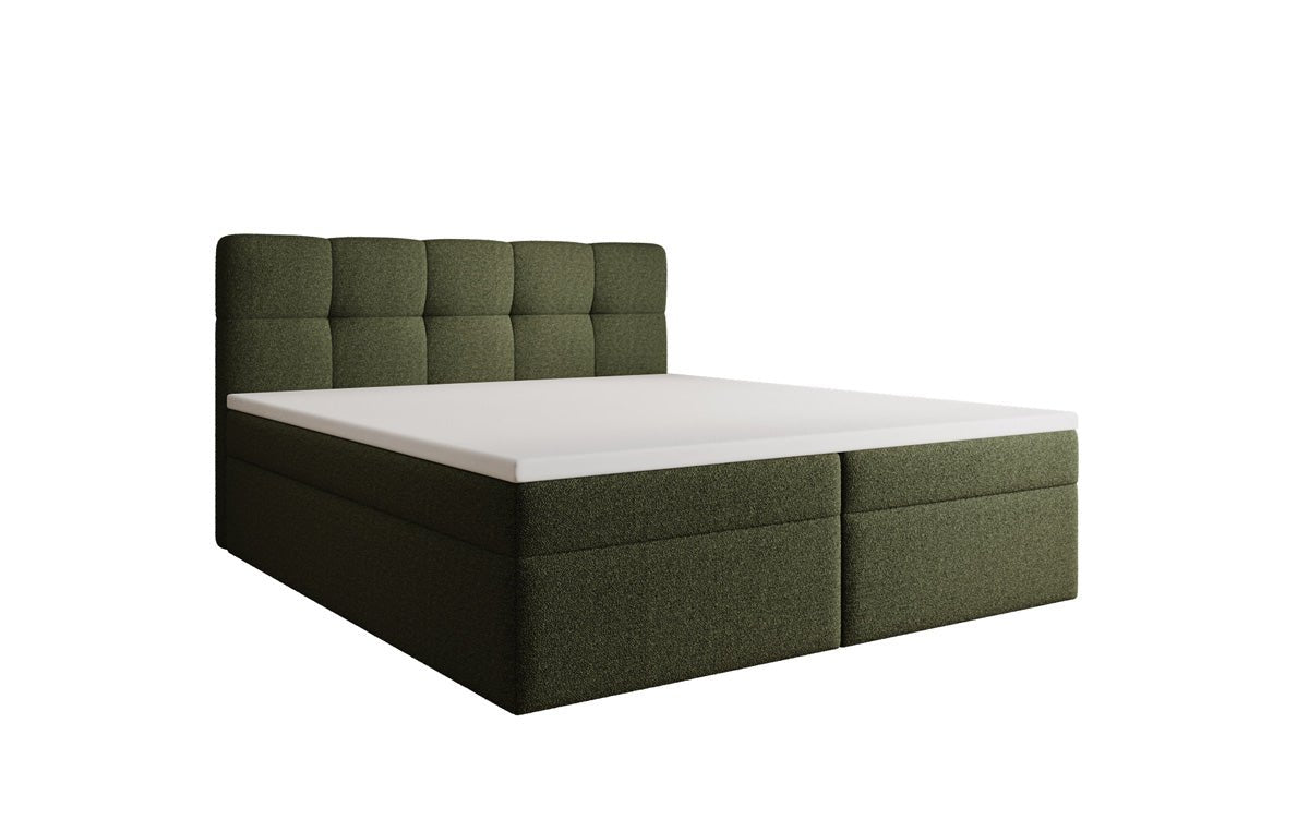 Boxspringová posteľ Cozy II v medvedej bouclé s úložným priestorom