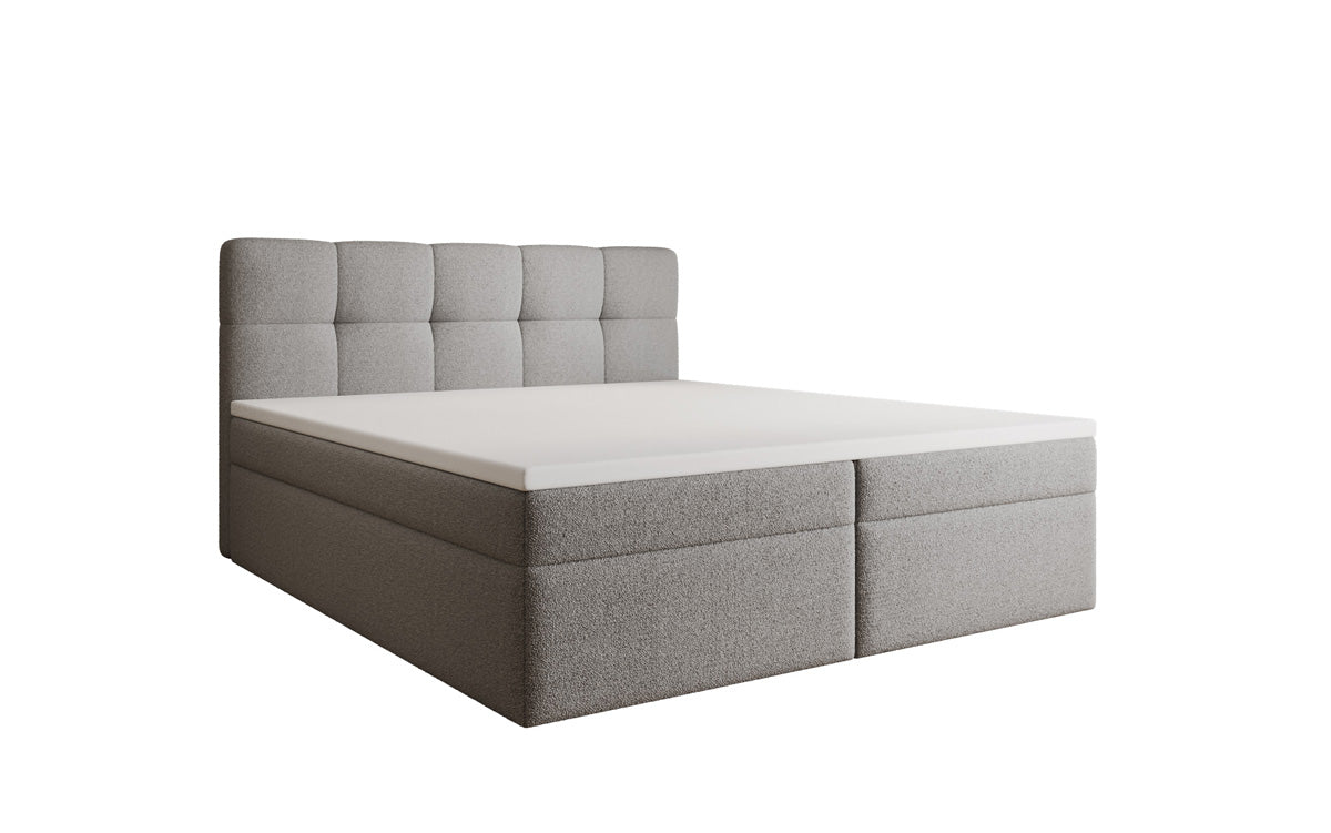 Boxspringová posteľ Cozy II v medvedej bouclé s úložným priestorom