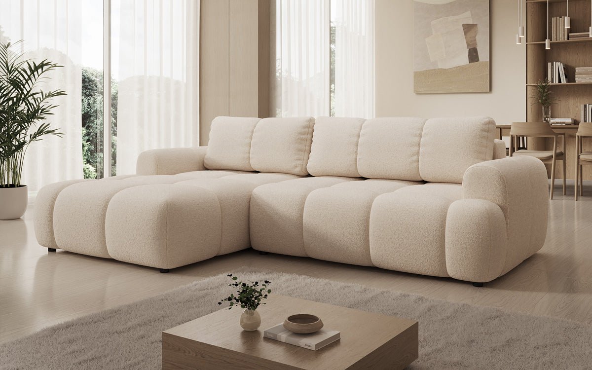 Designer Sofa Analfi L mit Schlaf- und Klappfunktion in Bouclé