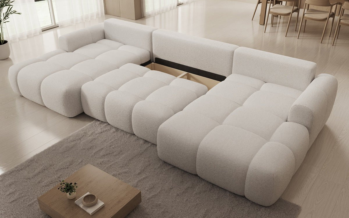Designer Sofa Analfi U mit Schlaf- und Klappfunktion in Bouclé