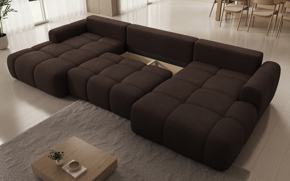 Designer Sofa Analfi U mit Schlaf- und Klappfunktion in Bouclé