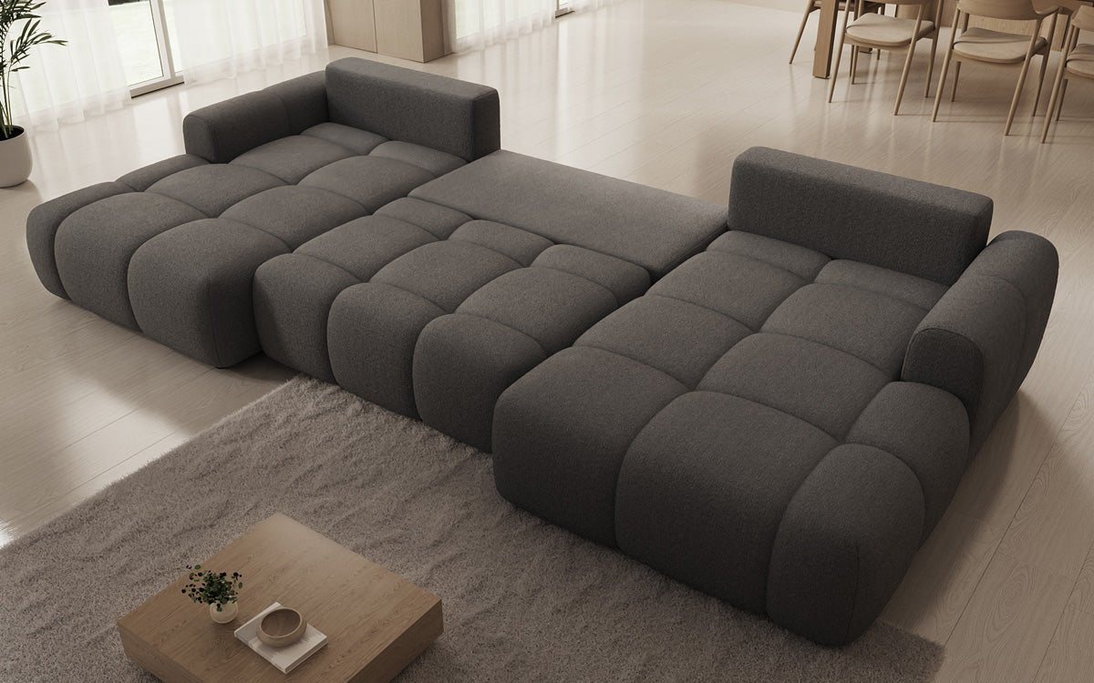Designer Sofa Analfi U mit Schlaf- und Klappfunktion in Bouclé