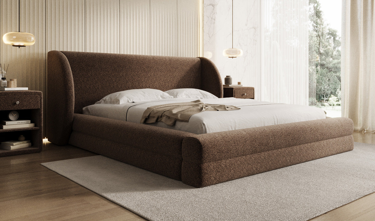 Designer Polsterbett Liv in Strukturstoff mit Stauraum