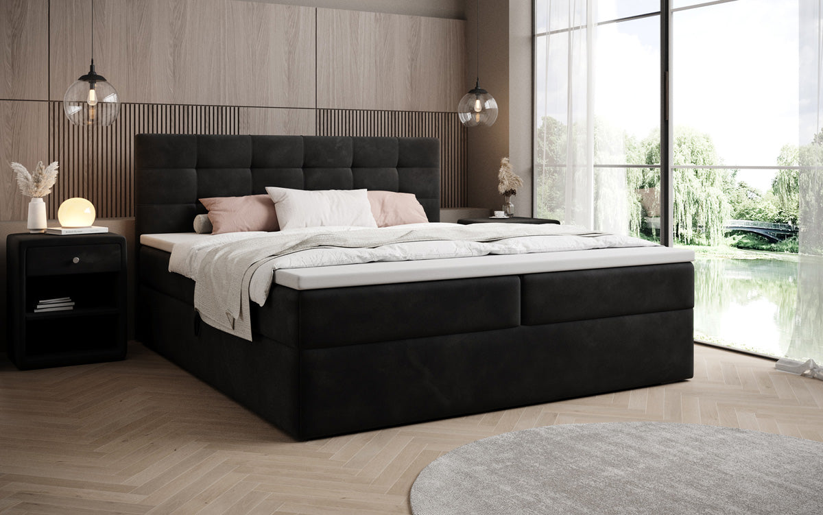 Kontinentálna posteľ Lux zo zamatu s úložným priestorom