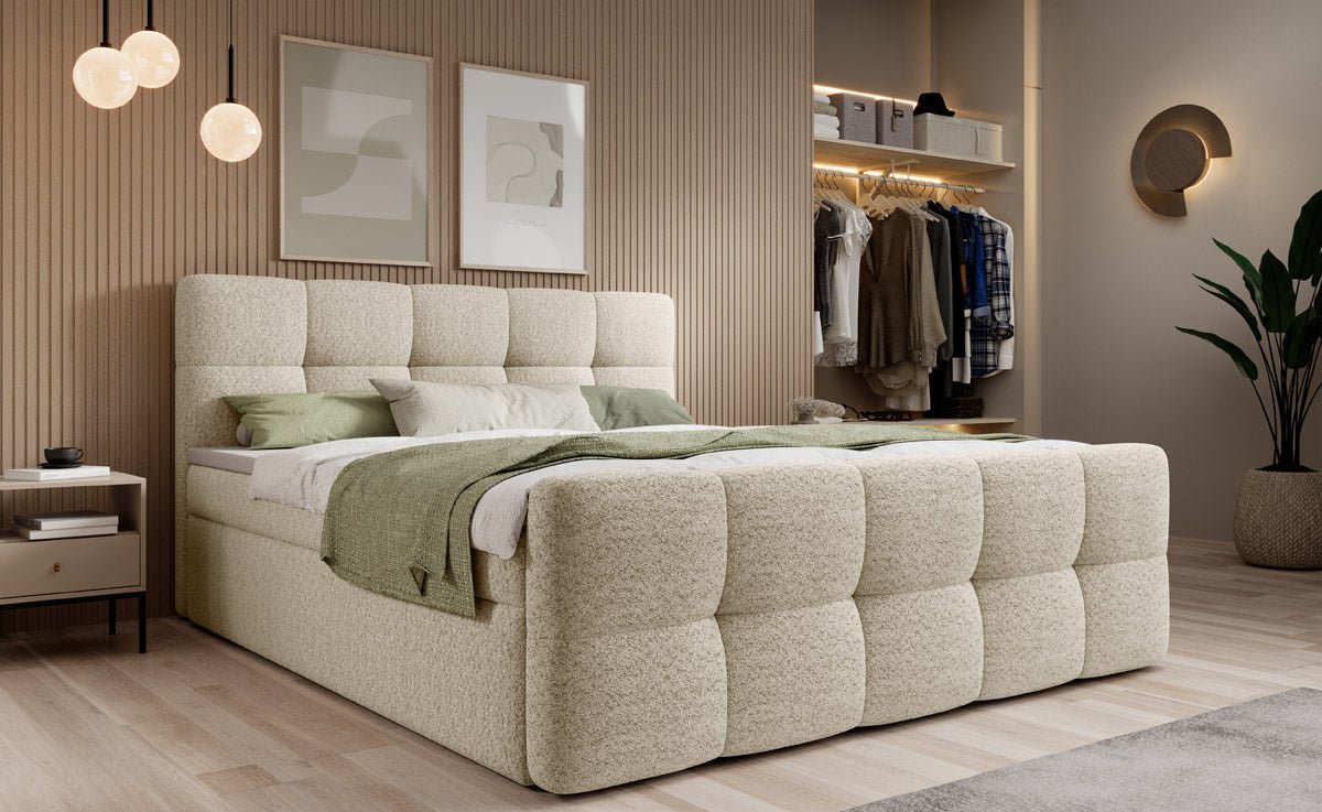 Boxspringová posteľ Cozy Bouclé so stauraumom