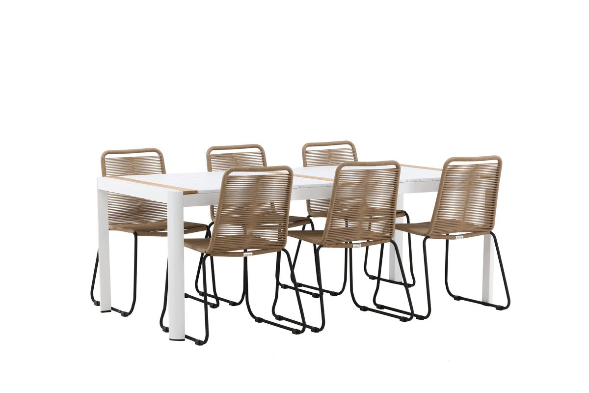 Garten Essgruppe Alvora – 7-teiliges Gartenmöbel-Set in Weiß/Braun