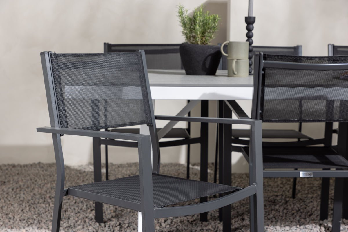 Garten Essgruppe Amaro – 7-teiliges Gartenmöbel-Set in Schwarz Weiß