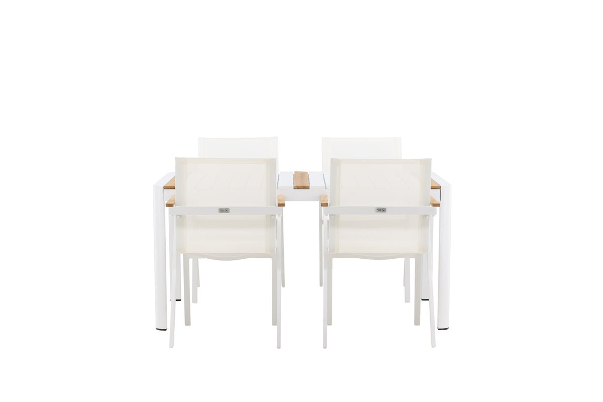 Garten Essgruppe Rolina – 4 Stühle und 1 Tisch in Weiß