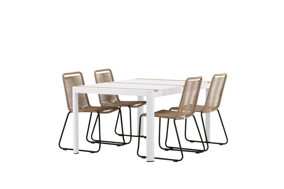 Garten Essgruppe Sarova – 5-teiliges Set in Weiß/Braun