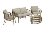 Garten Loungeset Anton – in Braun mit Glasplatte & Kissen