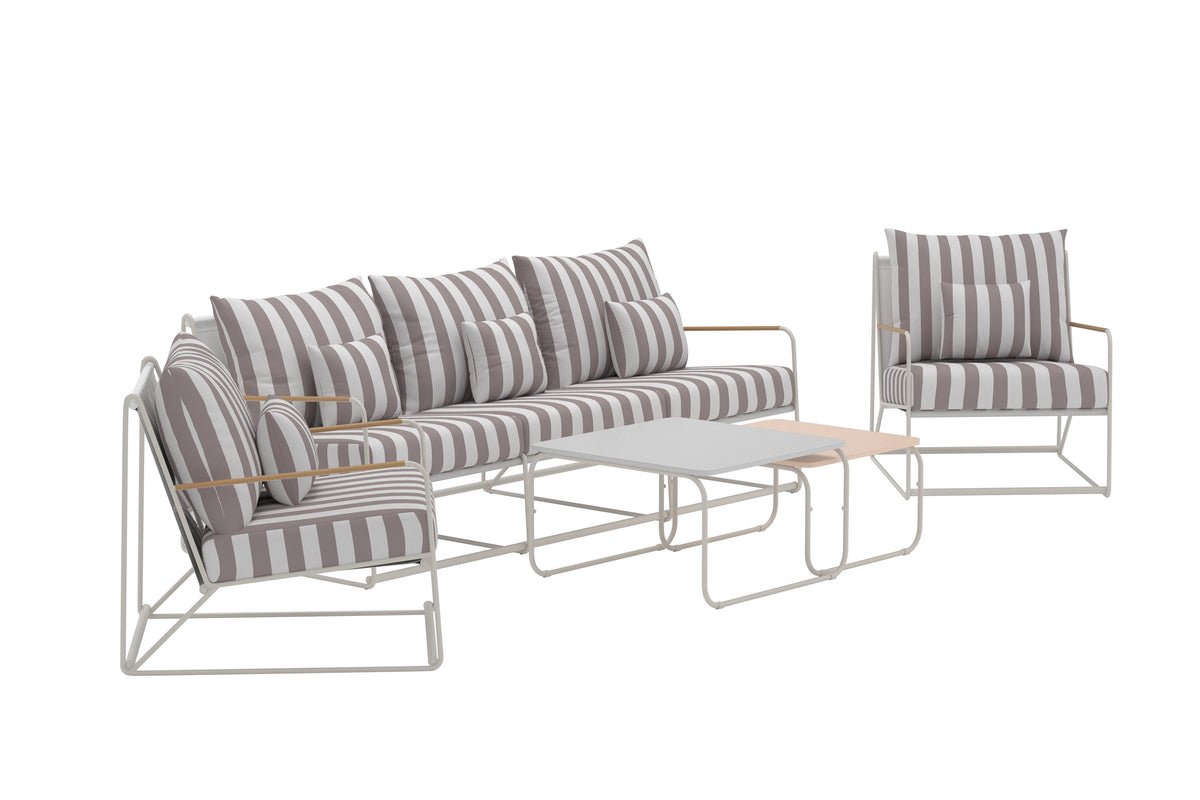 Garten Loungeset Karo – 5-teiliges Set mit beige-gestreiften Kissen