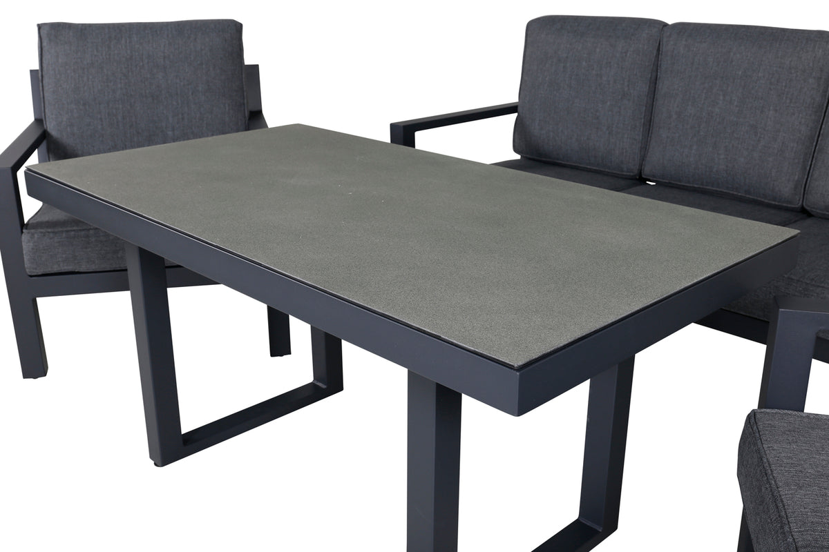 Garten Loungeset Kreta – 4-teiliges Set mit Tisch & dunkelgrauen Kissen