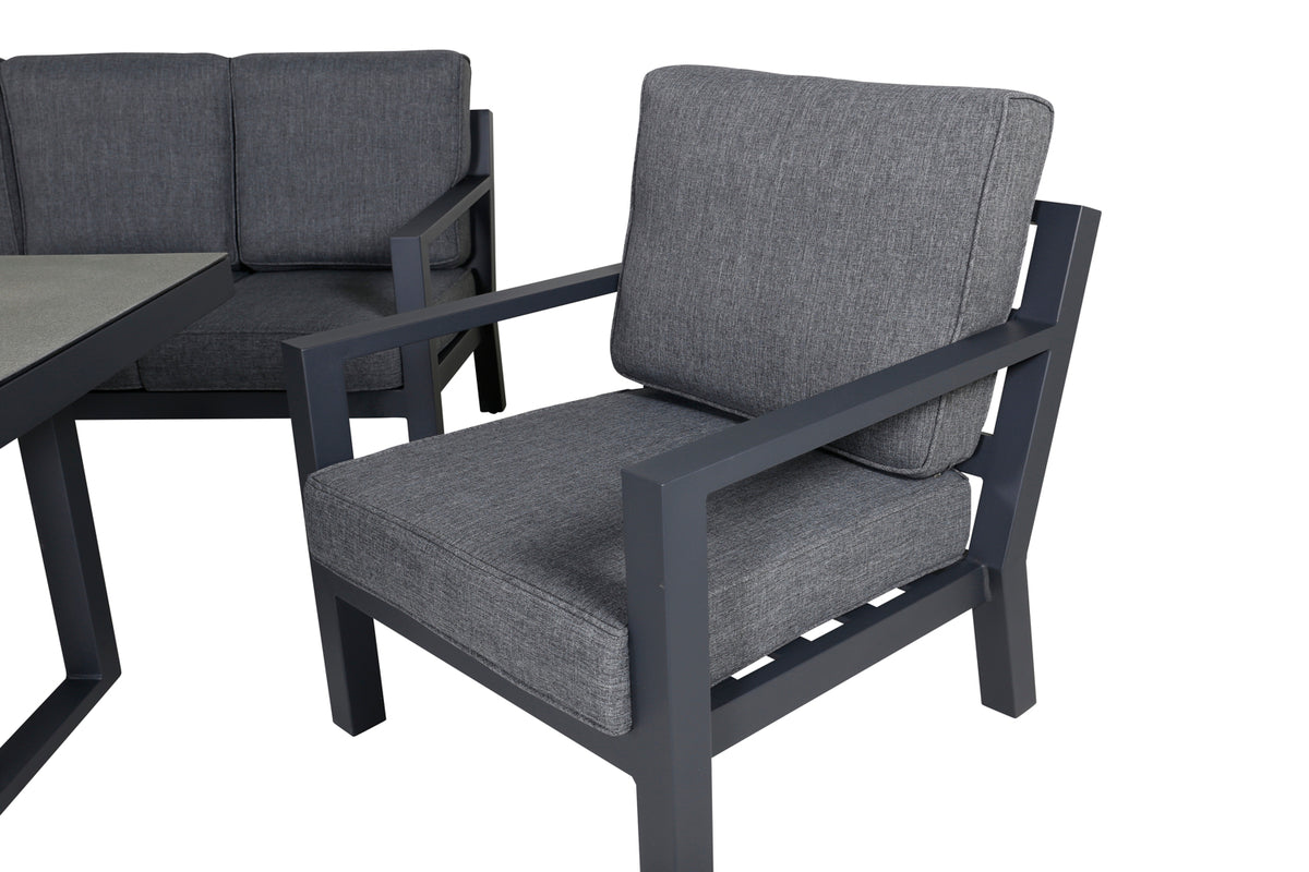 Garten Loungeset Kreta – 4-teiliges Set mit Tisch & dunkelgrauen Kissen
