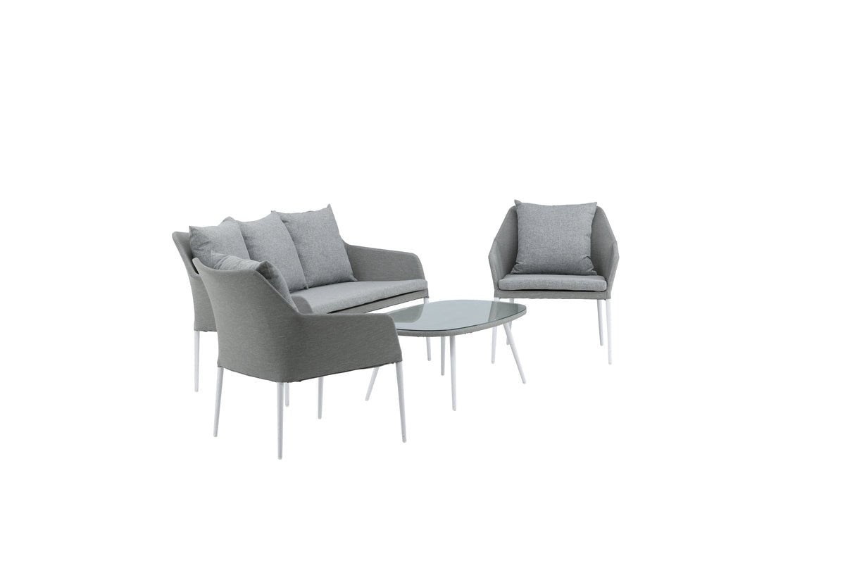 Garten Loungeset Morena - in Weiß mit grauem Stoff