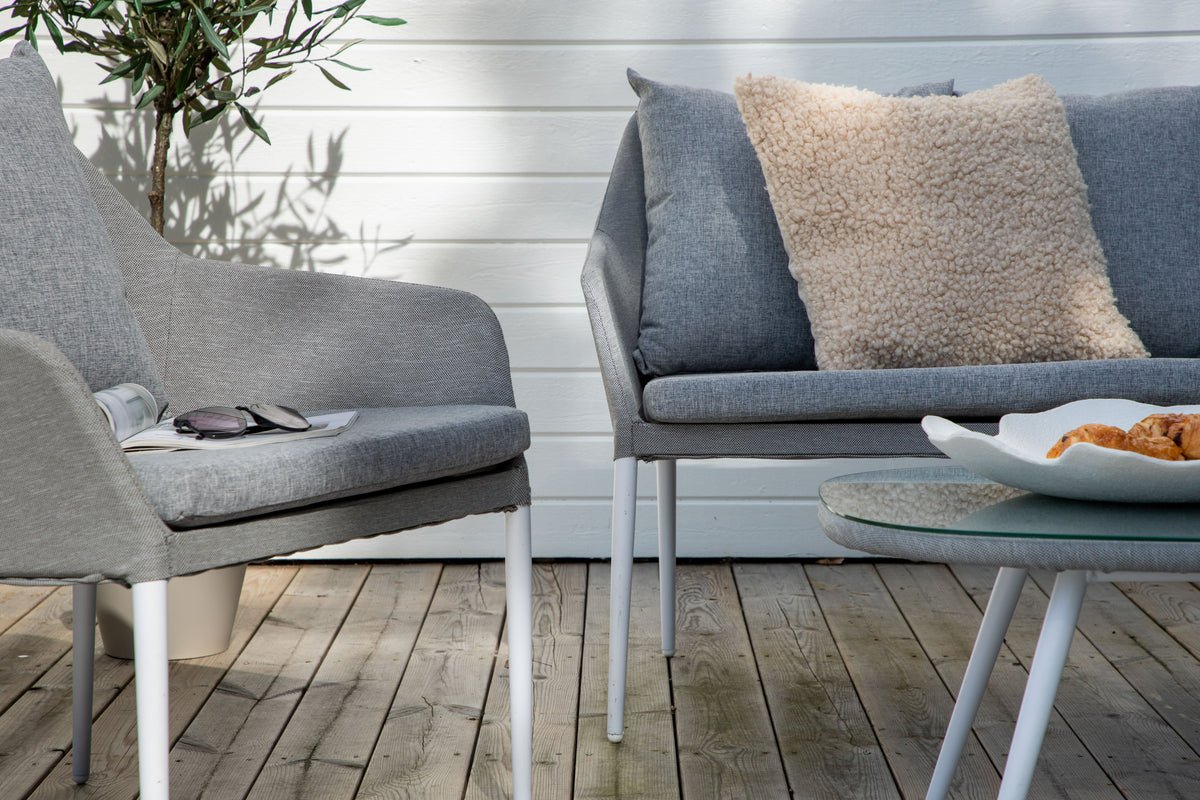 Garten Loungeset Morena - in Weiß mit grauem Stoff