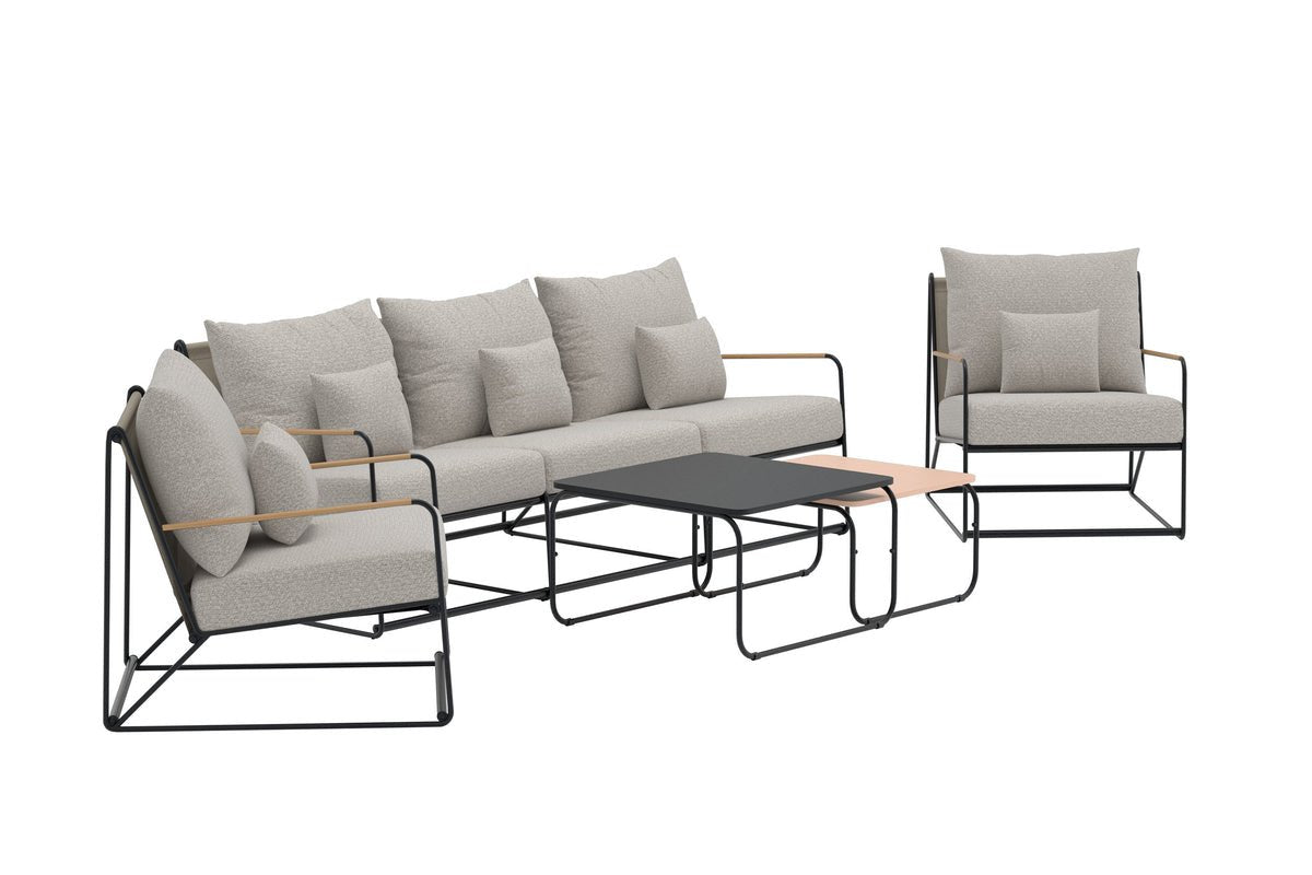 Garten Loungeset Nivo – 5-teiliges Set mit beigen Bouclé-Kissen