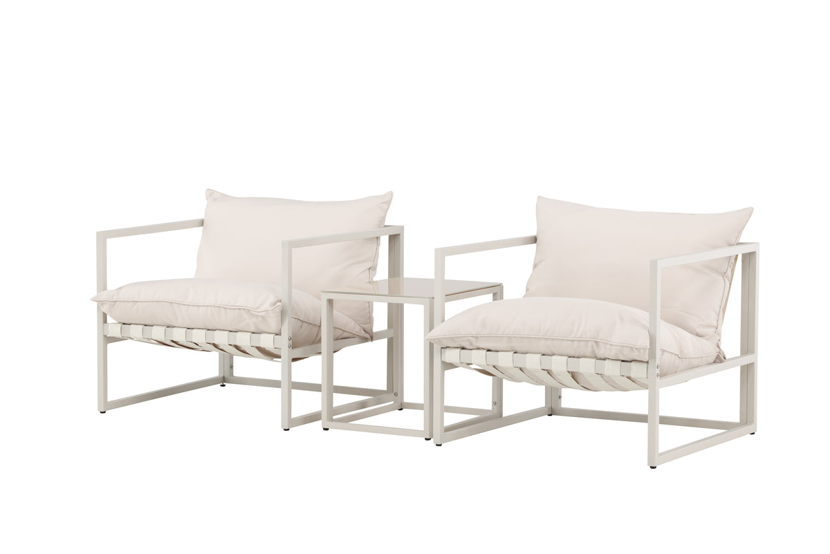 Garten Loungeset Valenza – 3-teiliges Outdoor-Set in Beige mit Glastisch