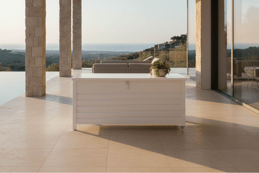 Záhradná box na vankúše Erika - z bieleho hliníka