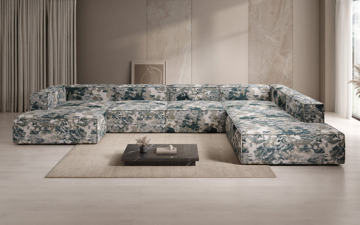 Designer Sofa Lesley U XXL - Jacquard mit Aquarell-Muster