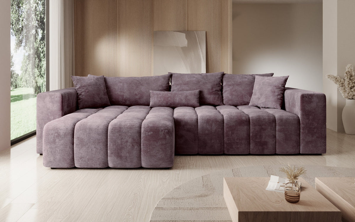Momo Cord Mauve – Ecke links bei Draufsicht – Milieu (gespiegelt)