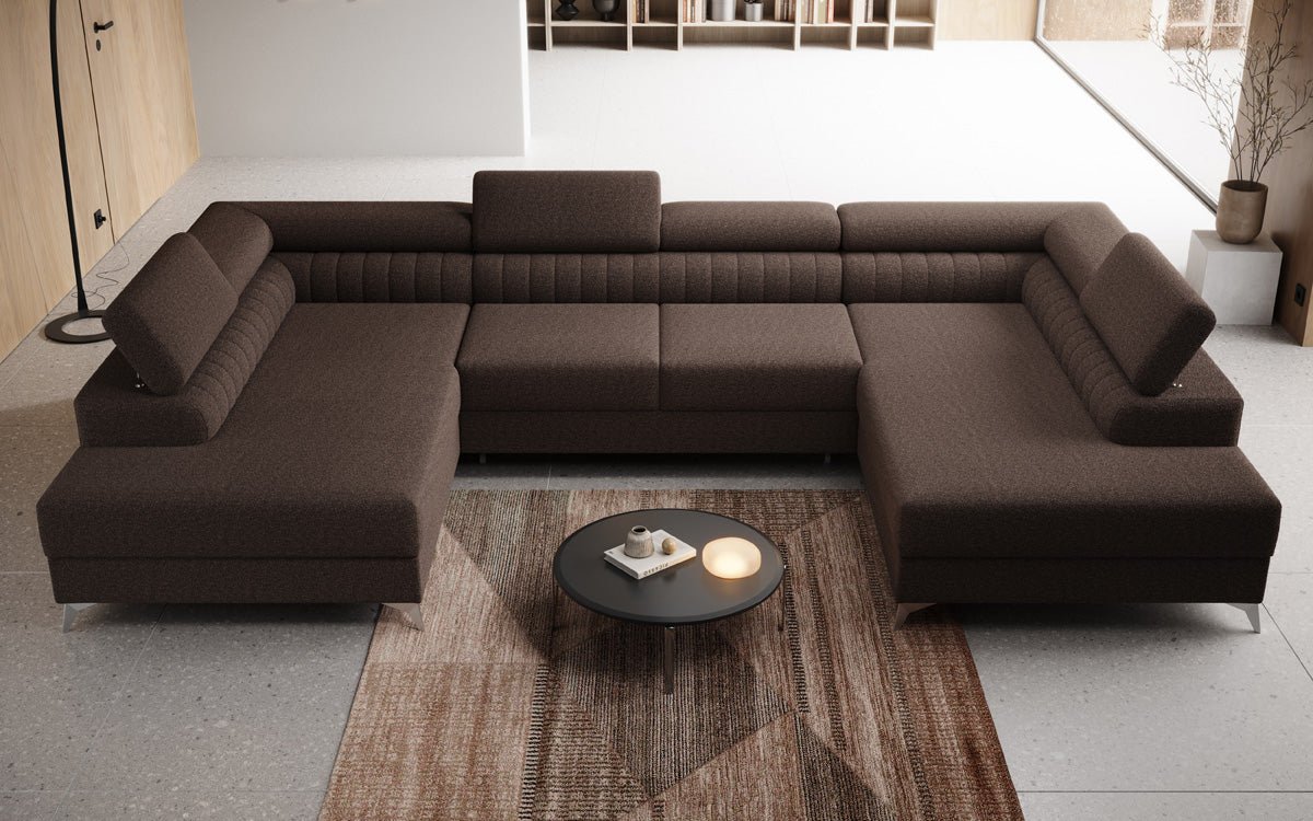 Designer Sofa Aurea U mit Schlaf- und Klappfunktion in Bouclé