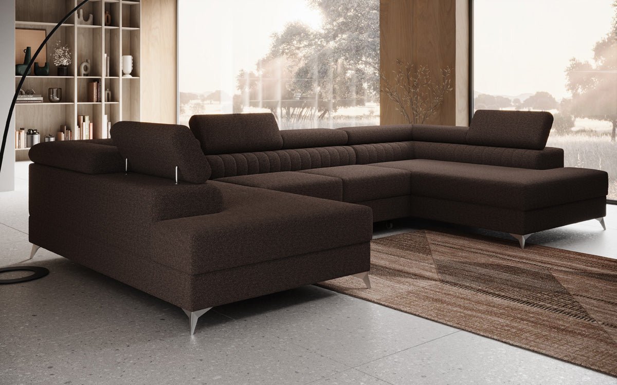 Designer Sofa Aurea U mit Schlaf- und Klappfunktion in Bouclé